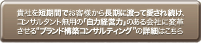 貴社を短期間でお客様から長期にわたって愛され続け、コンサルタント無用の自力経営力のある会社に変革させるブランド構築コンサルティングの詳細はこちら